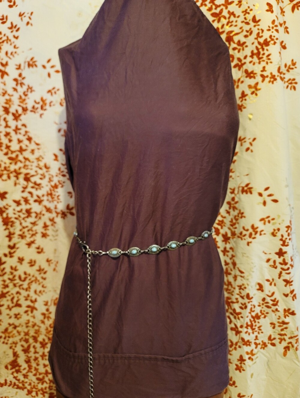 Silver-tone Faux Turquoise Chain Belt